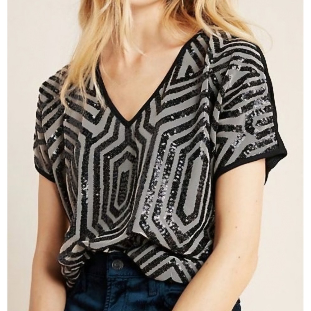 Anthropologie Porridge Black Sequin Geometrical Deco Design